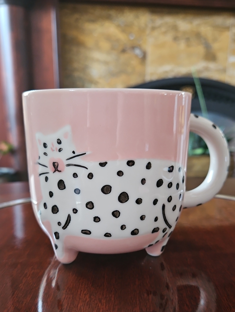 Danica Jubilee Dotty Cat Critter Footed Mug Pink & Teal 15oz